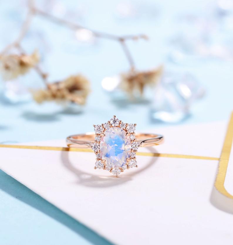 Bague Pierre de lune or rose Léonie
