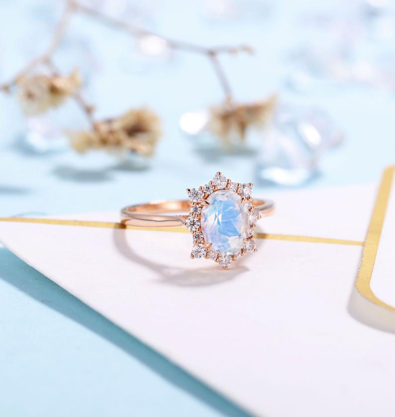 Bague Pierre de lune or rose Léonie