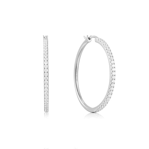 Boucles d'oreilles créoles pavées argentées