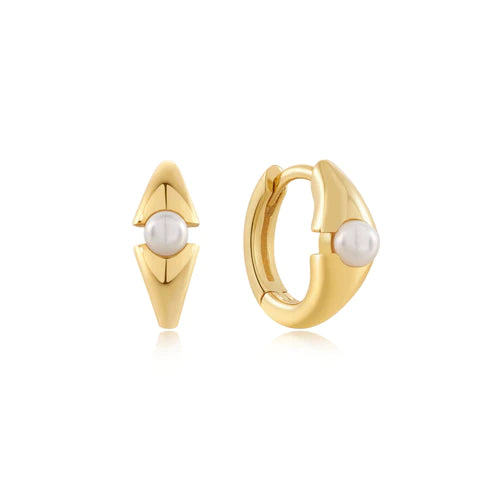 Boucles d'oreilles Huggie Hoop géométriques en perles dorées