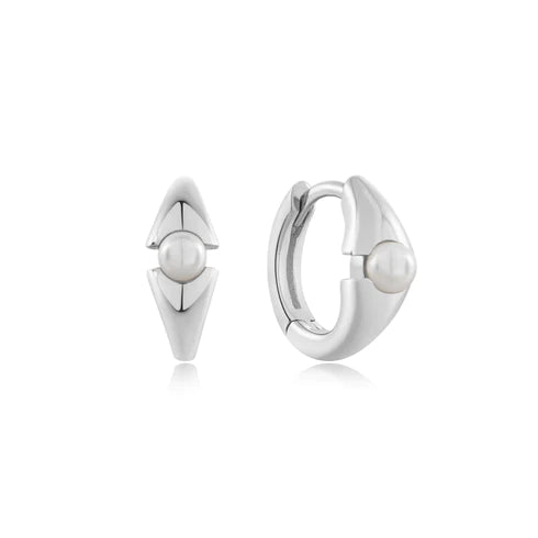 Boucles d'oreilles Huggie Hoop géométriques en perles dorées