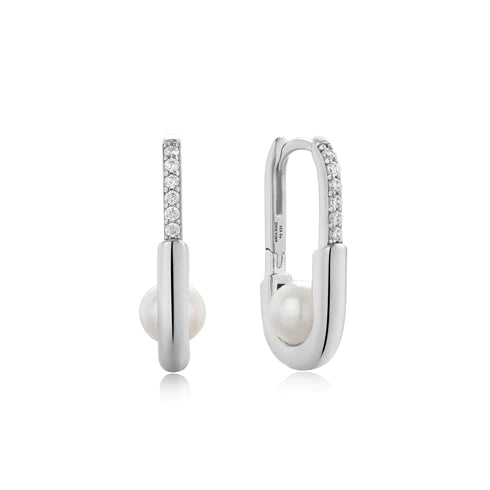 Boucles d'oreilles créoles ovales en interlock avec perles argentées