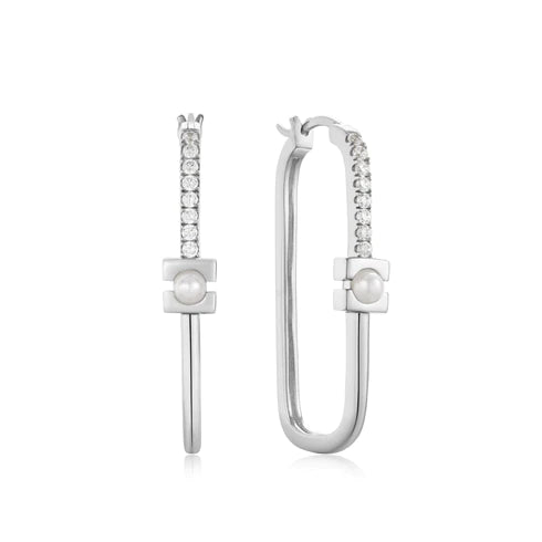 Boucles d'oreilles créoles ovales modernistes en perles d'argent