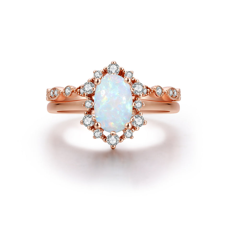 Ensemble de bagues Opale or rose Emma