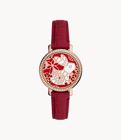 Fossil montre Jacqueline à trois aiguilles en cuir rouge nouvel an lunaire