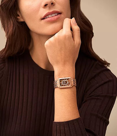 FOSSIL Montre Raquel à trois aiguilles avec date en acier inoxydable ton or rose
