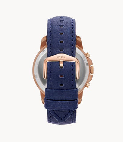 Fossil montre Grant chronographe en cuir bleu marine