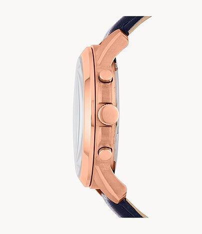 Fossil montre Grant chronographe en cuir bleu marine