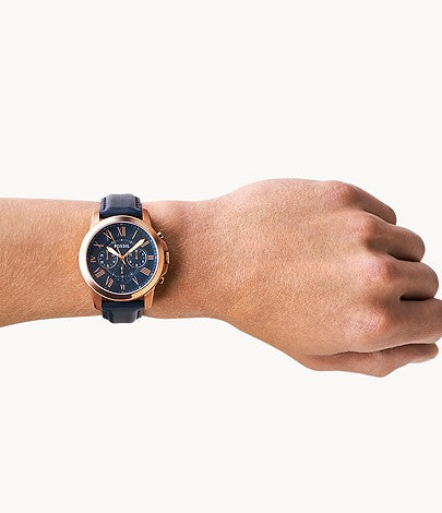 Fossil montre Grant chronographe en cuir bleu marine