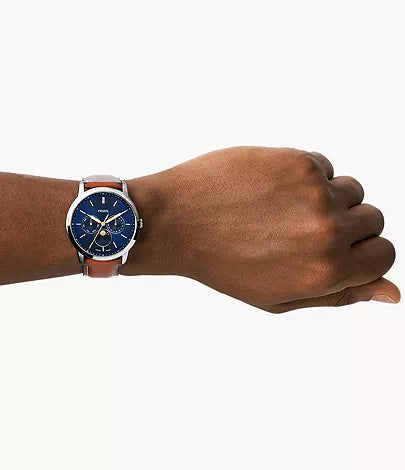 FOSSIL Montre multifonctionnelle Neutra Moonphase en cuir brun