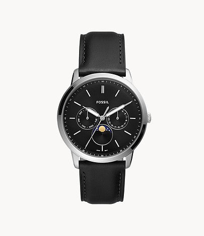 Fossil montre Neutra Moonphase multifonctionnel en cuir noir