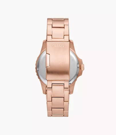 FOSSIL Montre en acier inoxydable ton or rose à mouvement GMT Fossil Blue
