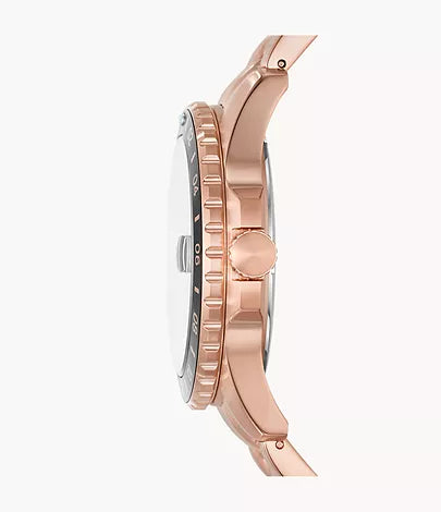 FOSSIL Montre en acier inoxydable ton or rose à mouvement GMT Fossil Blue