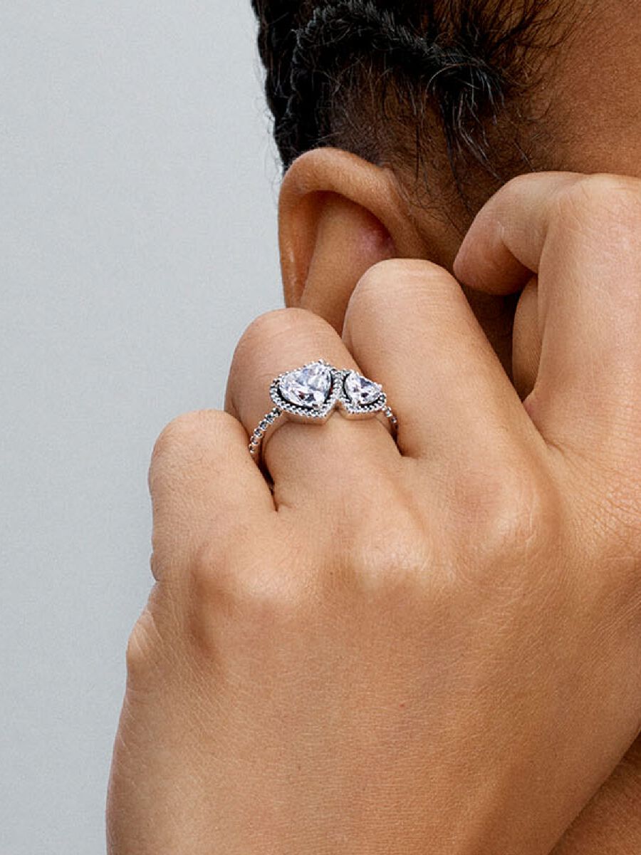 Bague Cœurs halo scintillants