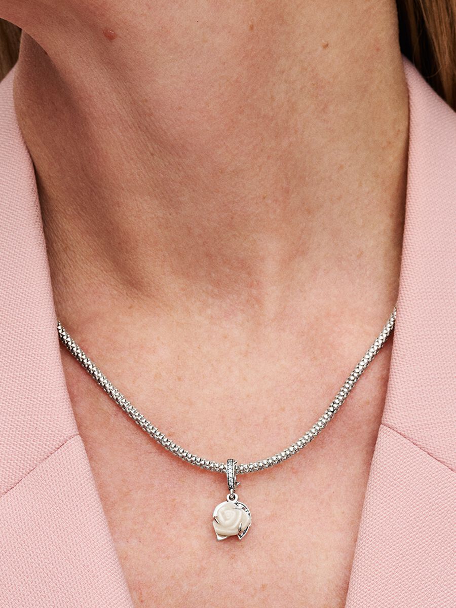 Charm-pendentif double Rose blanche en fleur