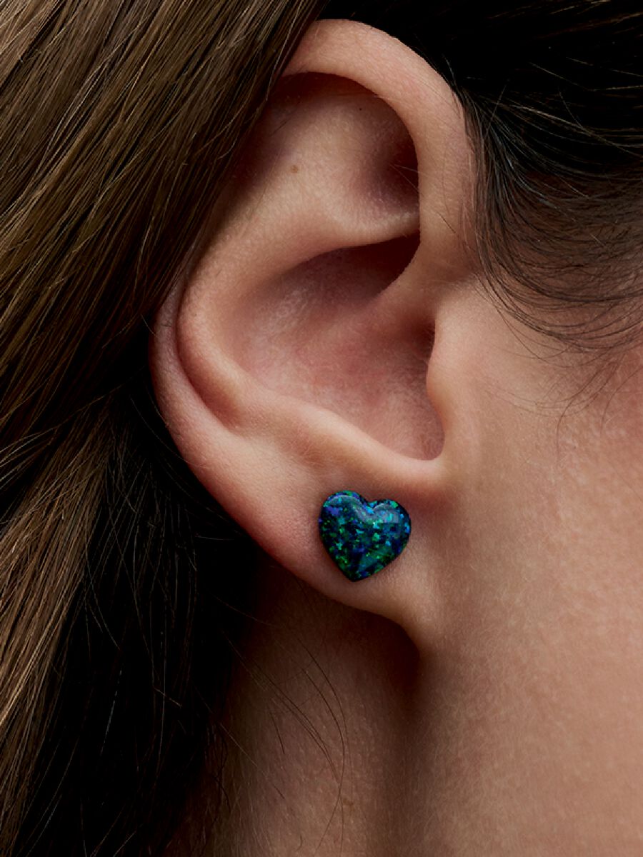Clous d’oreilles Cœur vert opalescent