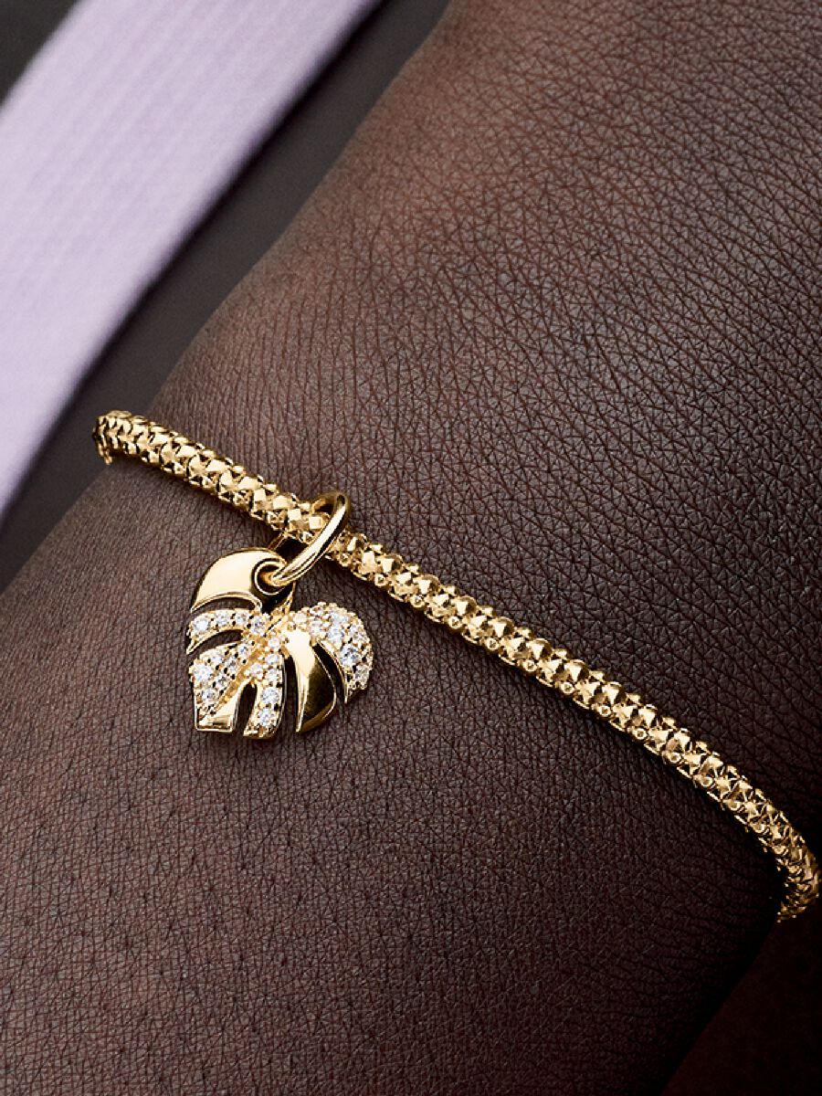 Charm-pendentif Feuille de monstera scintillante