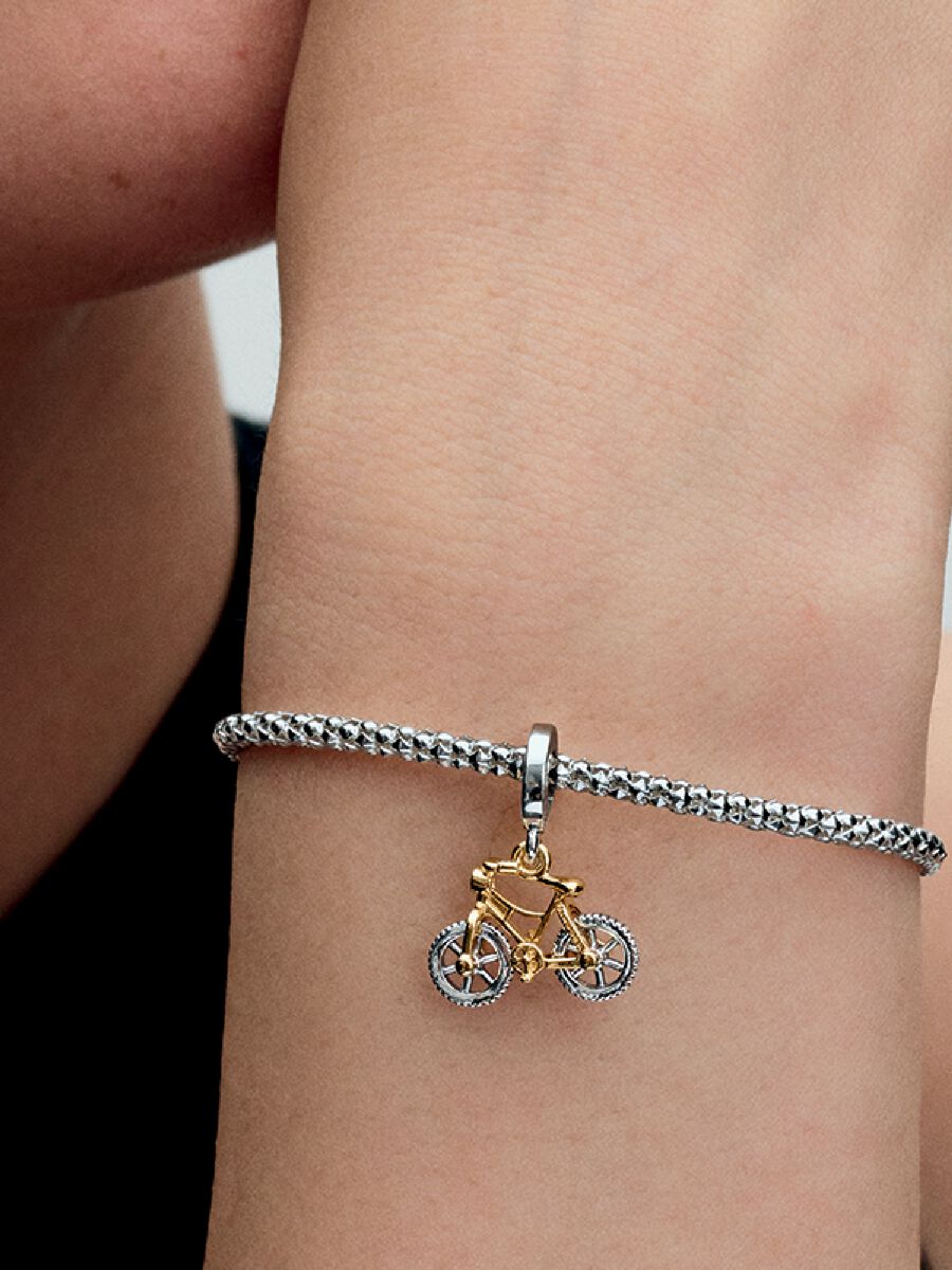 Charm-pendentif deux-tons Bicyclette aux roues tournoyantes