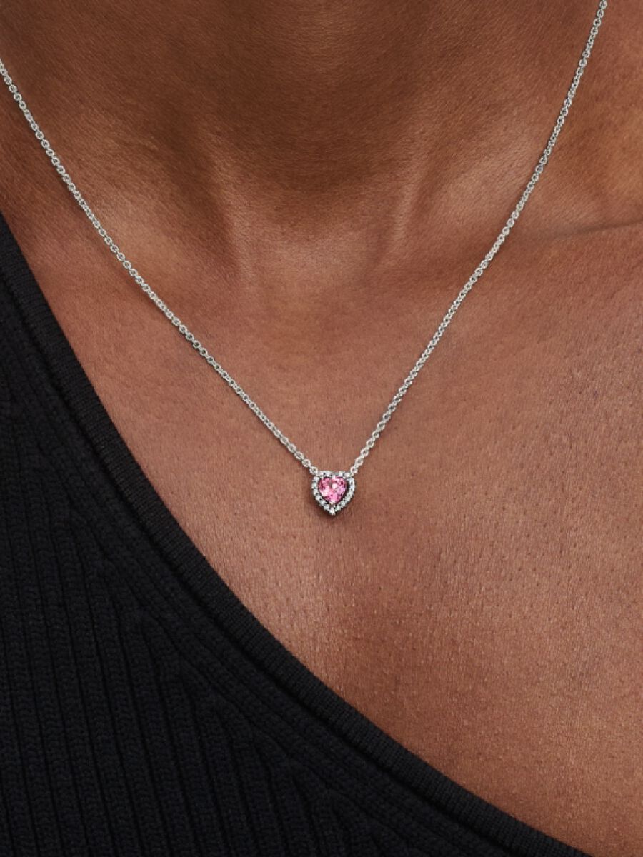 Collier Cœur rose surélevé