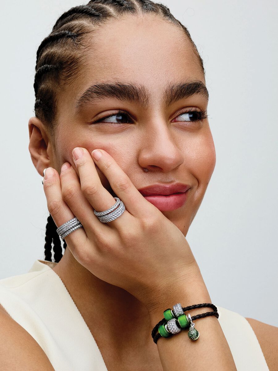 Double bracelet en cuir tressé brun Pandora Moments