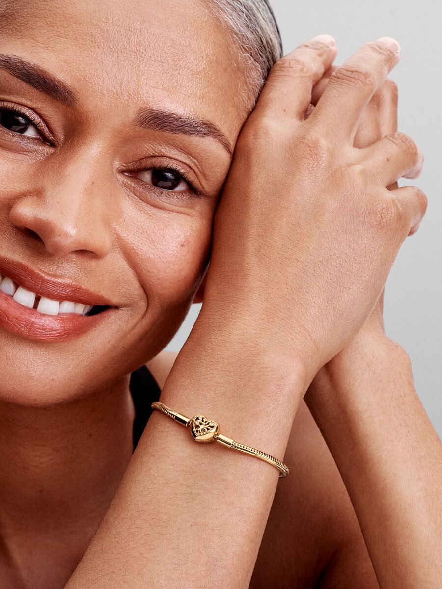 Bracelet à fermoir Cœur avec arbre généalogique et à chaîne serpentine Pandora Moments
