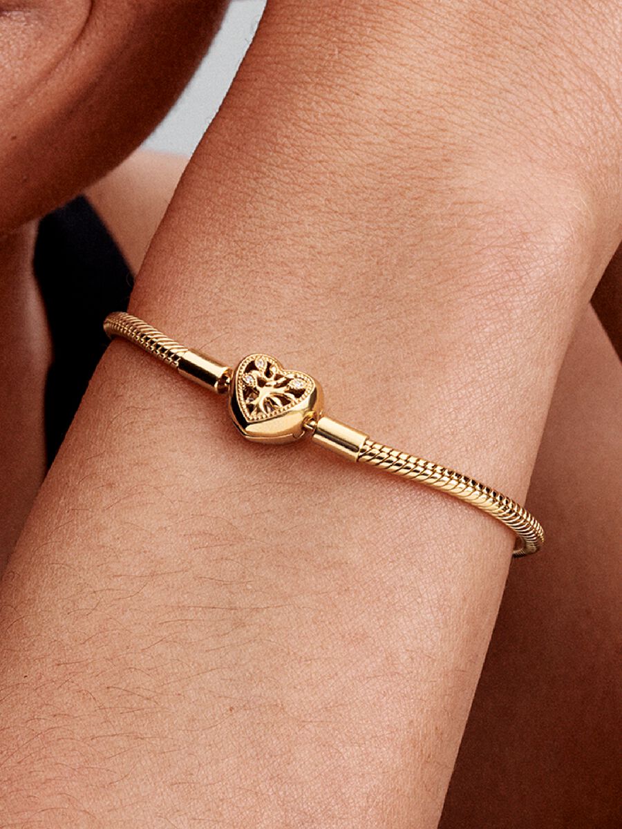 Bracelet à fermoir Cœur avec arbre généalogique et à chaîne serpentine Pandora Moments