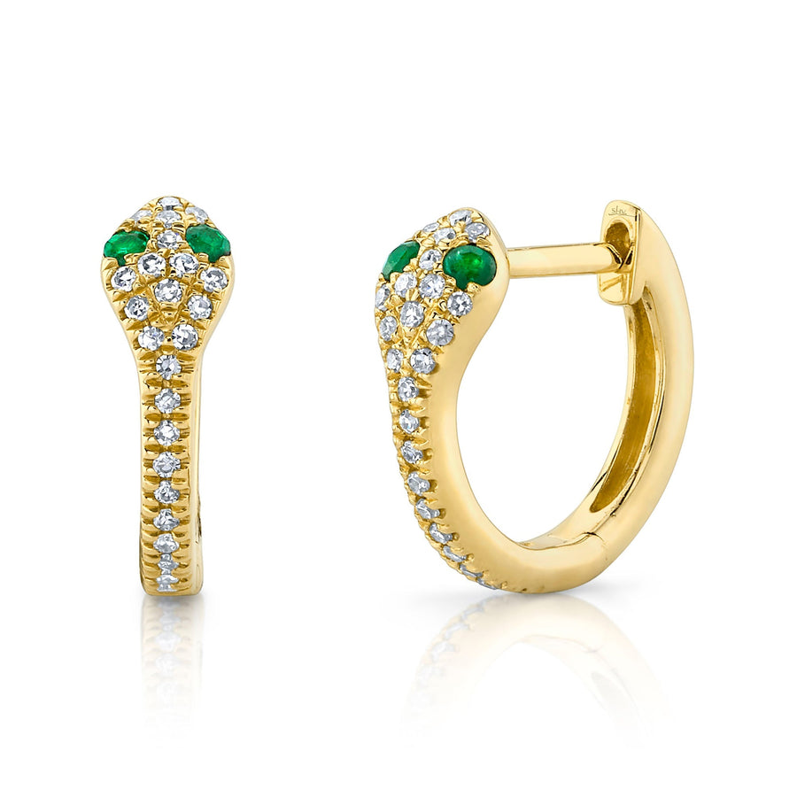 Diamond & 0.07ct emerald snake huggie earring