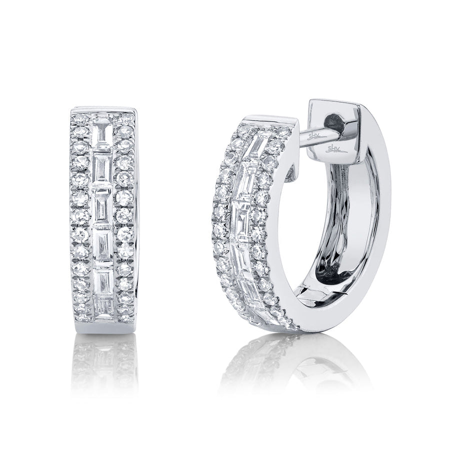 Diamond baguette huggie earring