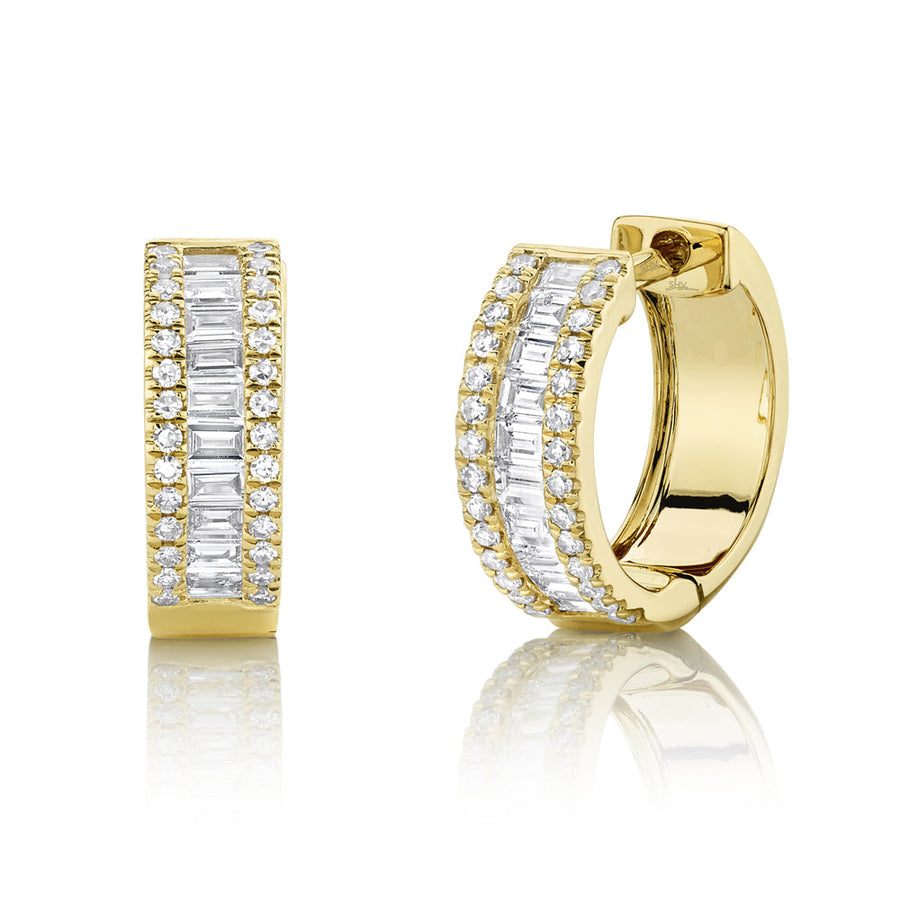 Diamond baguette huggie earring