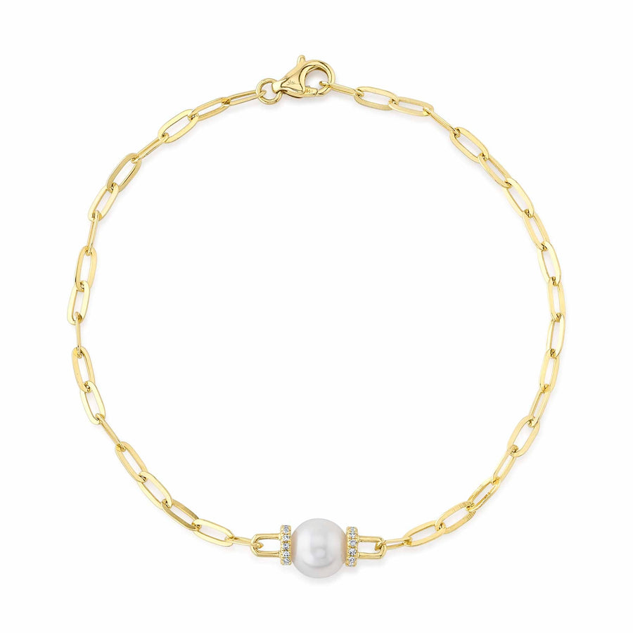 Diamond & cultured pearl paper clip link bracelet