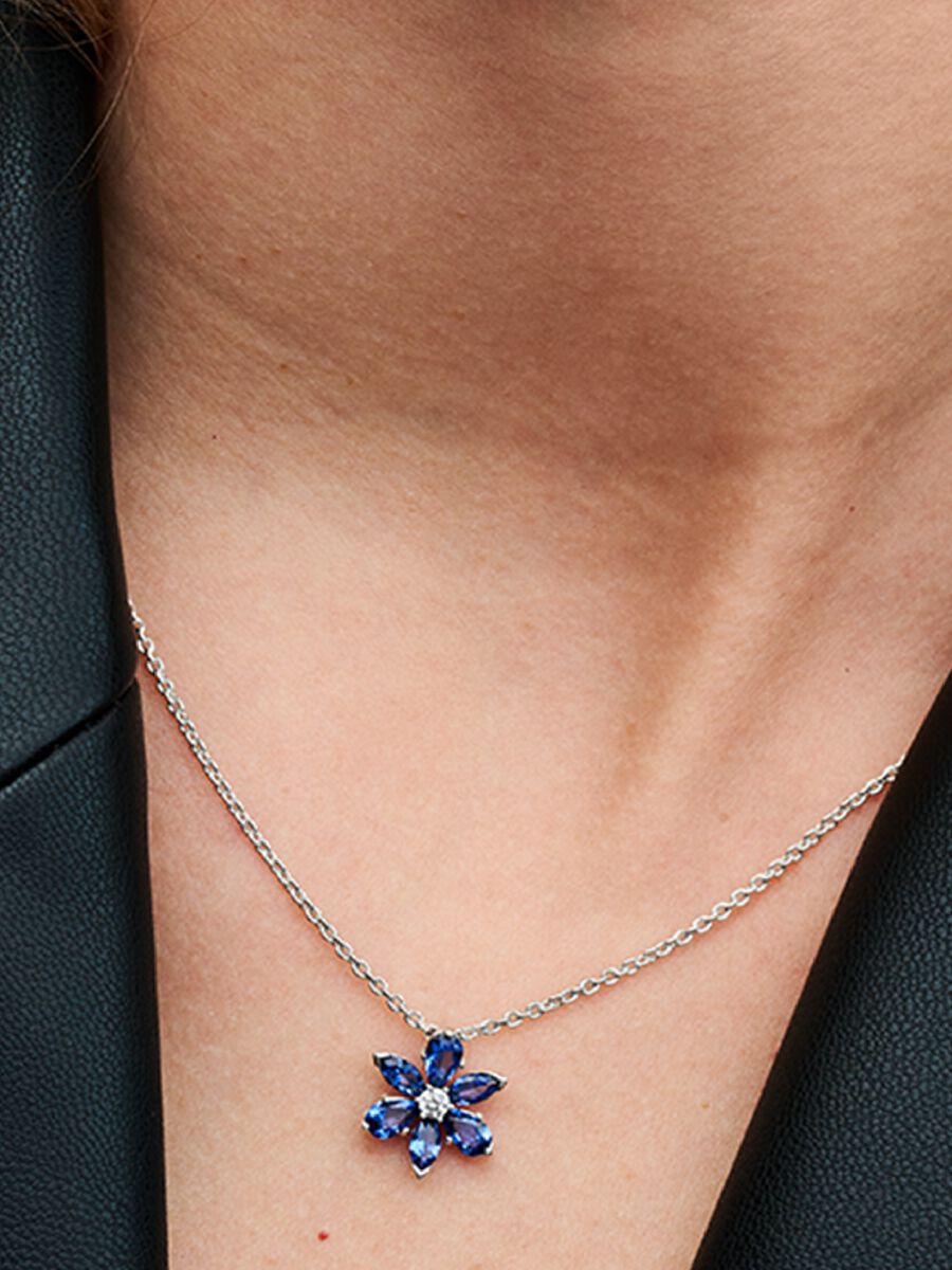 Collier à pendentif Herbier bleu scintillant