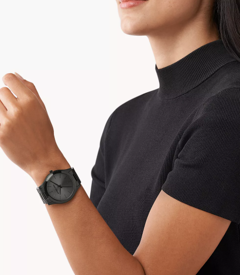 MK montre Runway Slim en acier inoxydable noir