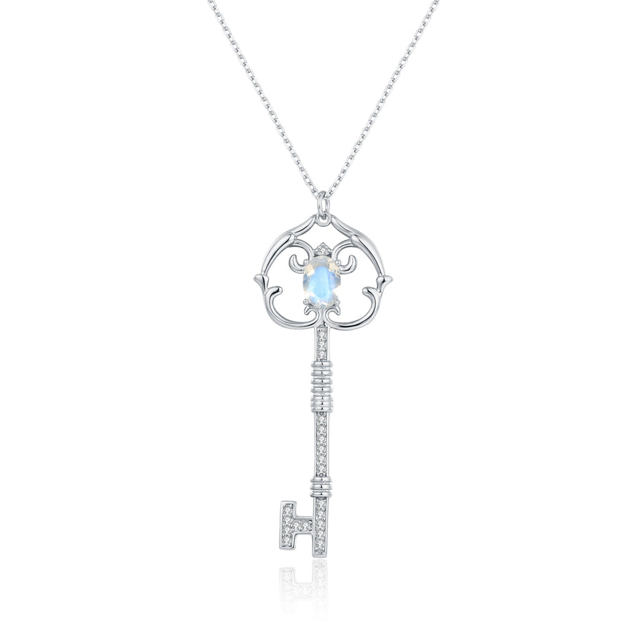 Pendentif Pierre de lune or rose clé Antique Vanessa