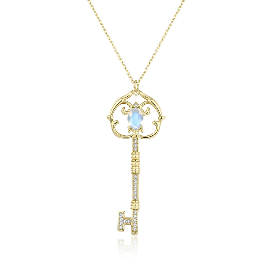 Pendentif Pierre de lune or jaune clé Antique Vanessa