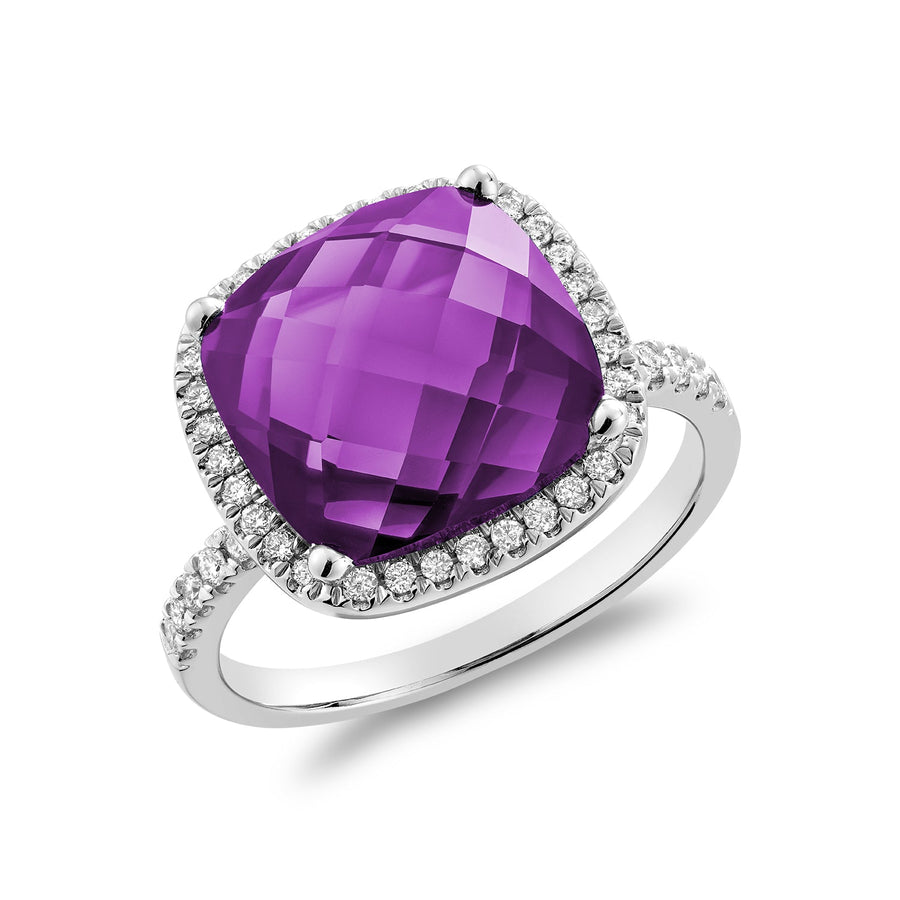 Cushion Cut Gemstone & Diamond Halo Ring