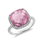 DIA& SYNTHETIC PINK QUARTZ RING - BAGUE EN DIAMANT