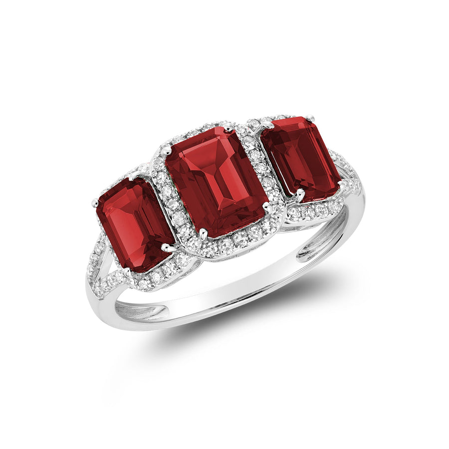 Emerald Cut Created Gemstone and Diamond Halo Ring