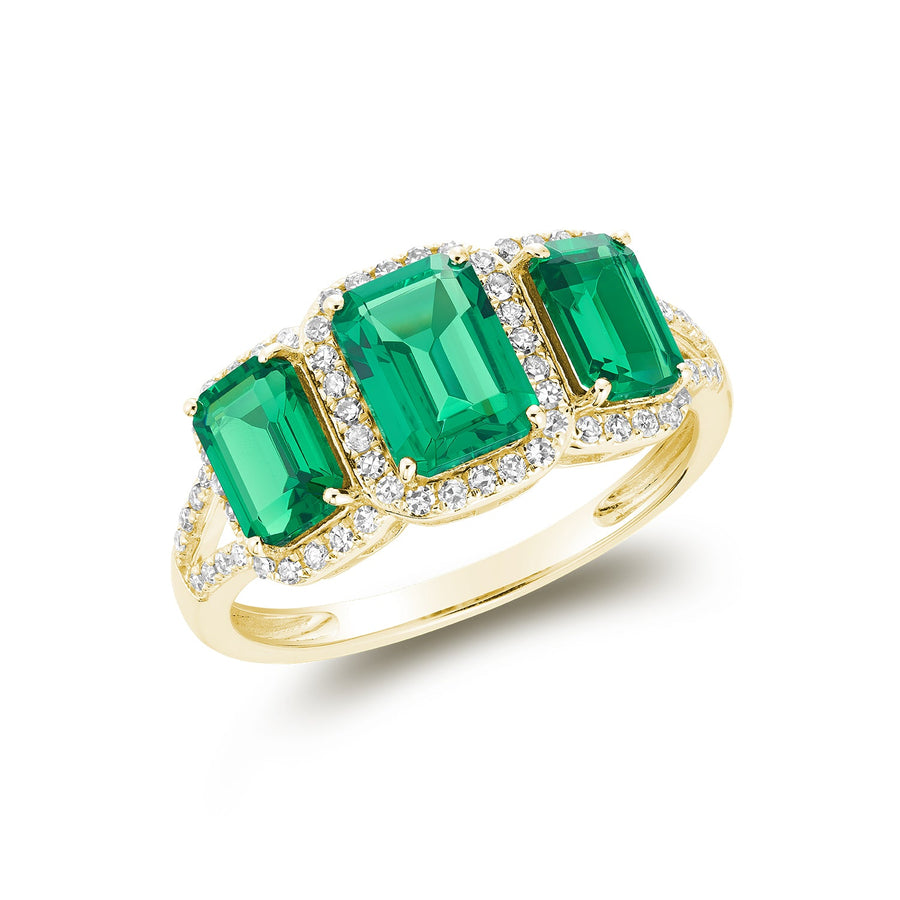 Emerald Cut Created Gemstone and Diamond Halo Ring
