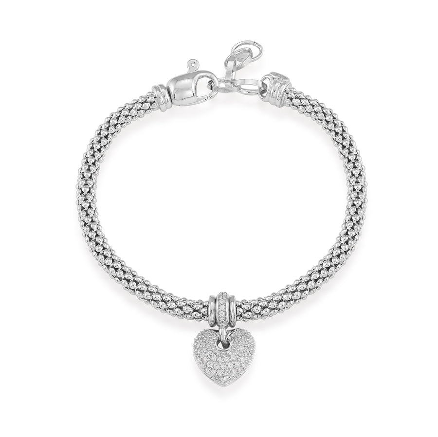 Bracelet en maille avec coeur pavé bombé