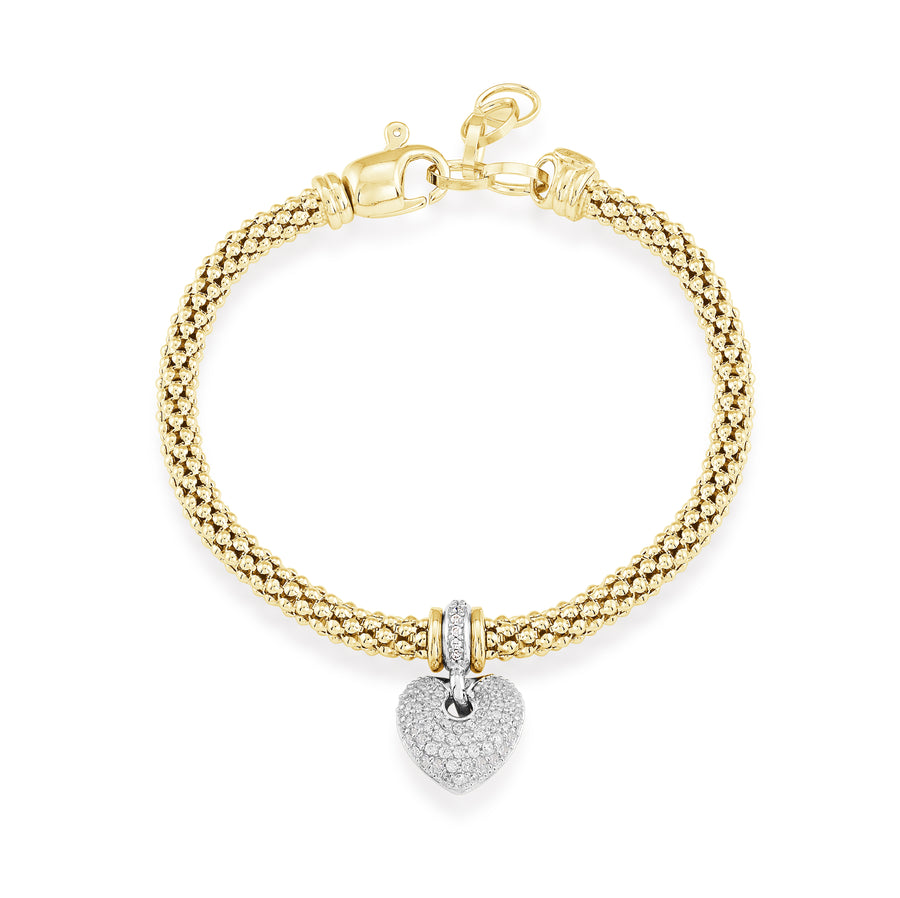 Bracelet en maille avec coeur pavé bombé