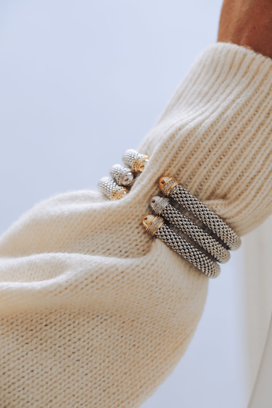 Bracelet rigide en maille 2 tons