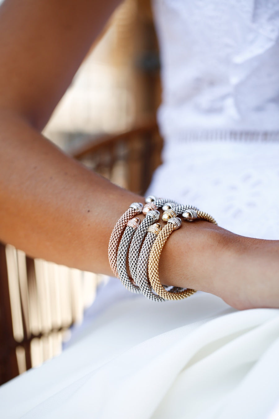 Bracelet rigide en maille 2 tons