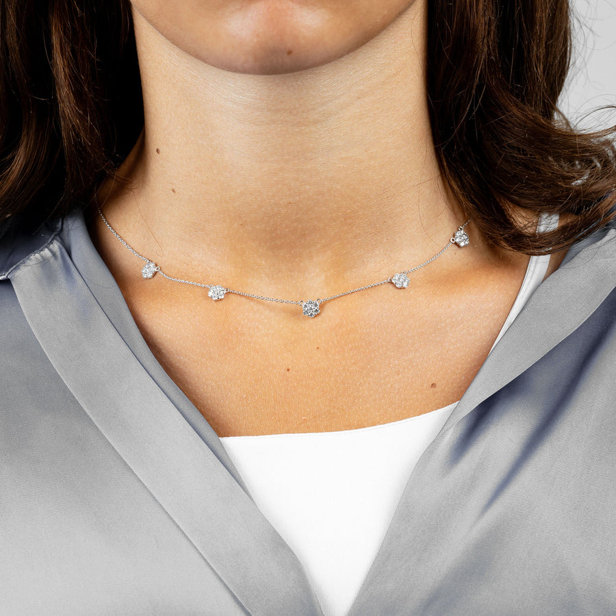 Flower Stationed Diamond Necklace