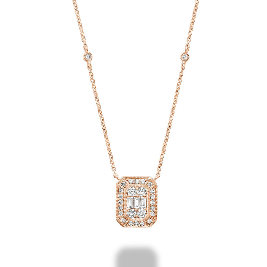 Emerald Cut Illusion Setting Diamond Necklace