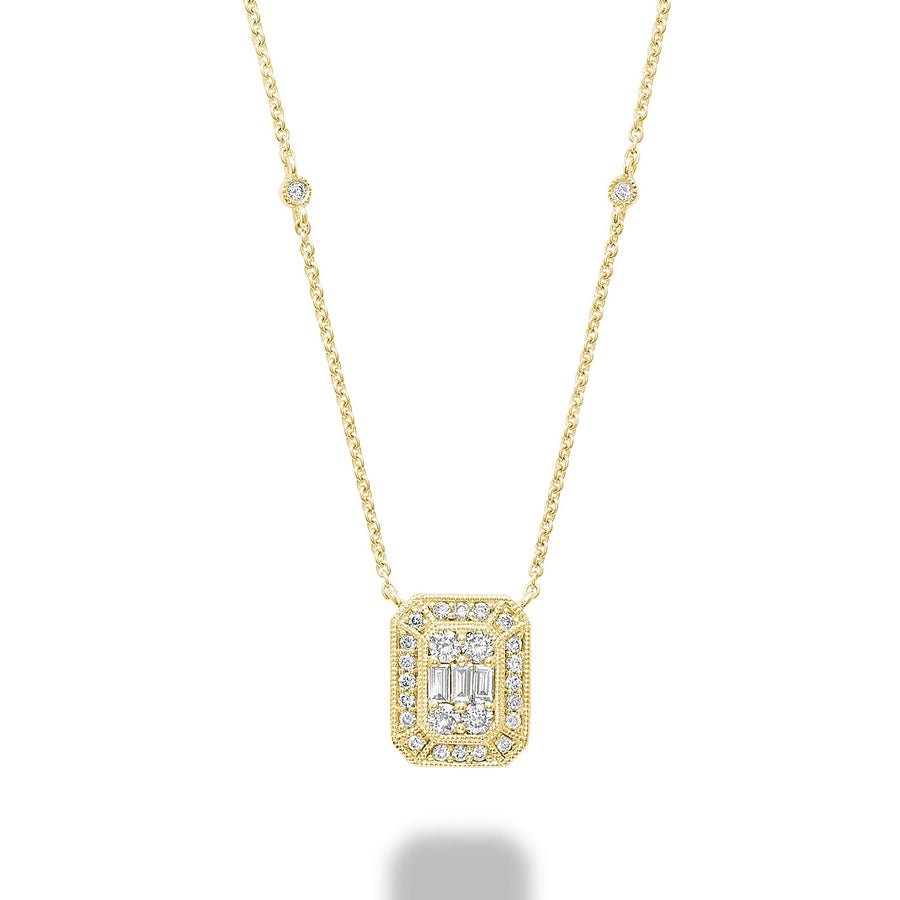Emerald Cut Illusion Setting Diamond Necklace
