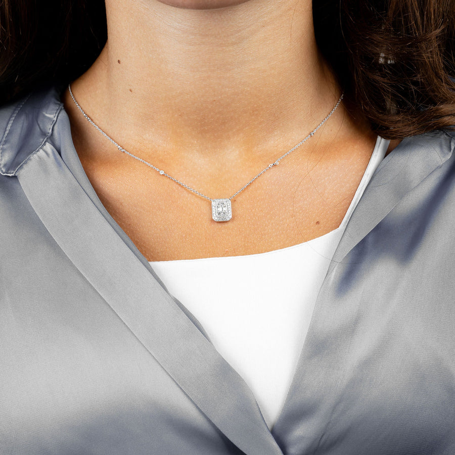 Emerald Cut Illusion Setting Diamond Necklace