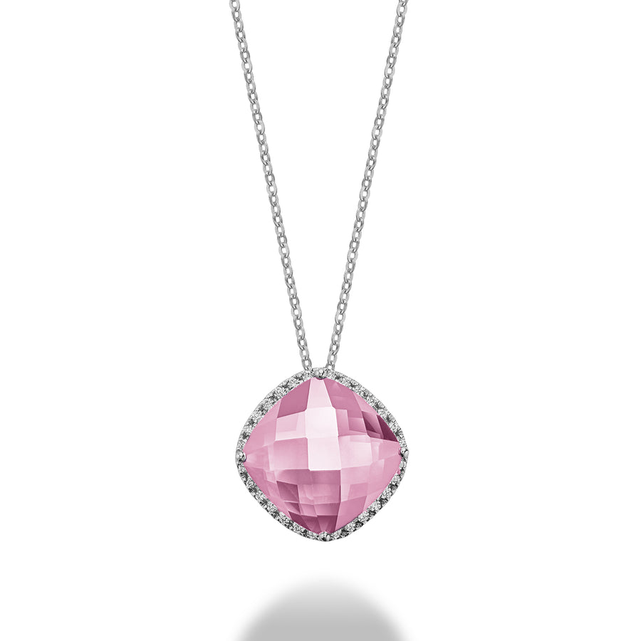 PINK SYNTHETIC QTZ&DIA PENDANT - PENDENTIF EN QTZ ROSE