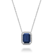 CREATED BLUE SAPPHIRE & DIAMOND PENDANT