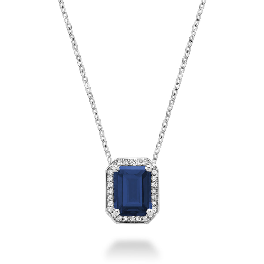 CREATED BLUE SAPPHIRE & DIAMOND PENDANT