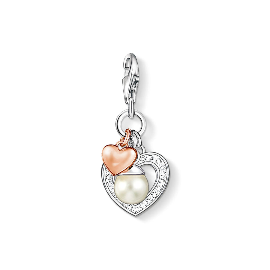 Pendentif Charm cœurs avec perle